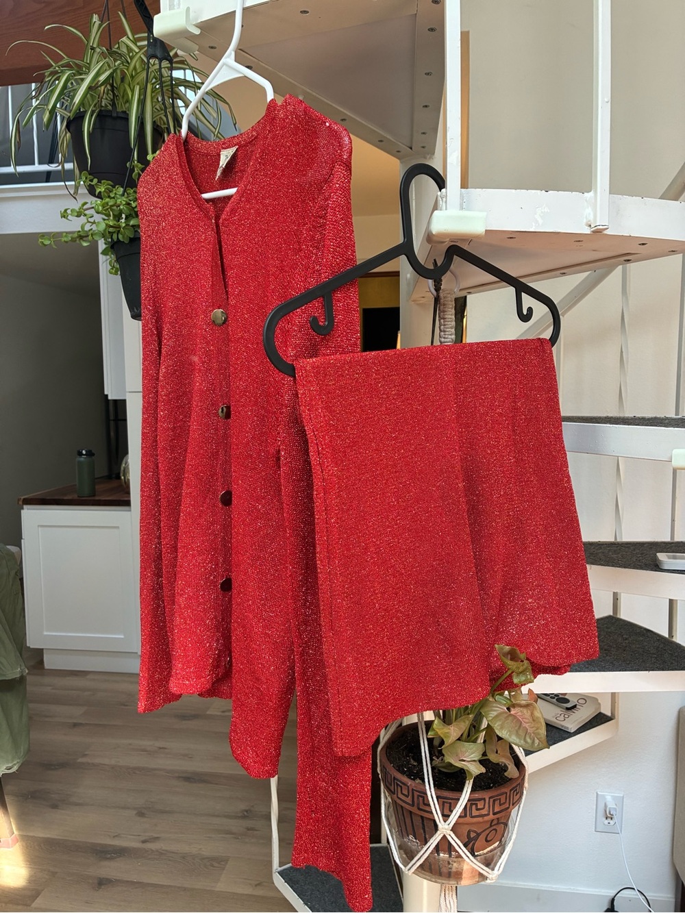 Zadig & Voltaire knit red cardigan and skirt set